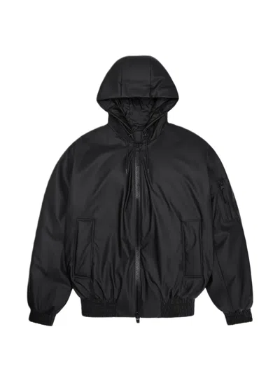 Rains Lohja Hooded Zip-up Jacket In Black