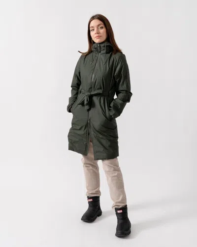 Rains Lohja Long Insulated Curve Jacket In Green