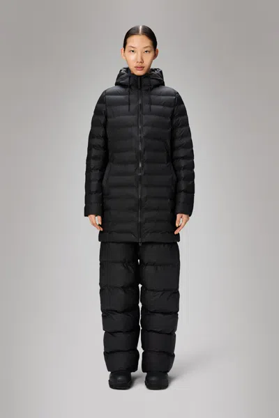 Rains Lohja Waterproof Long Puffer Jacket In Black