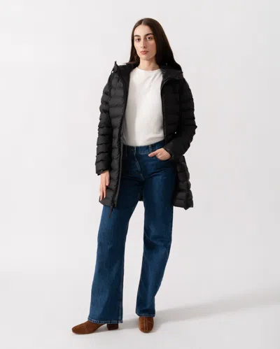 Rains Lohja Womens Long Puffer Curve Jacket In Black