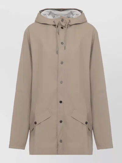 Rains Long Hooded Coat High Neck Buttons