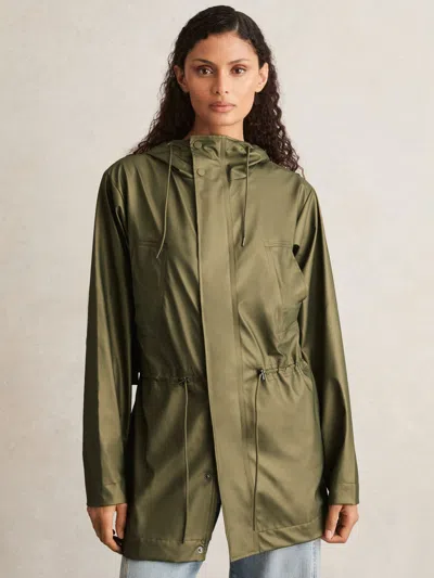 Rains Long Hooded Jacket In Green