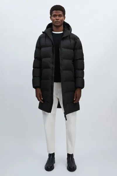 Rains Long Hooded Puffer Jacket In Black