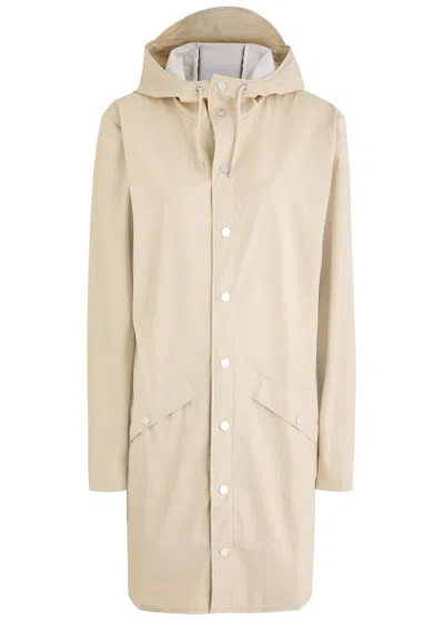 Rains Long Hooded Rubberised Jacket In Cream