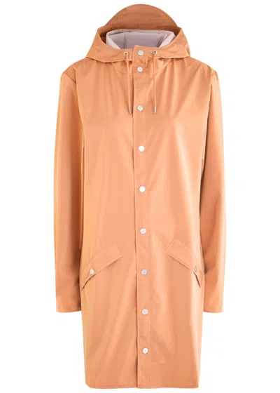 Rains Long Hooded Rubberised Jacket In Peach