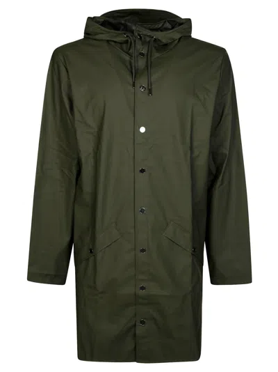 Rains Extended Coat With Hood And Pockets In Green