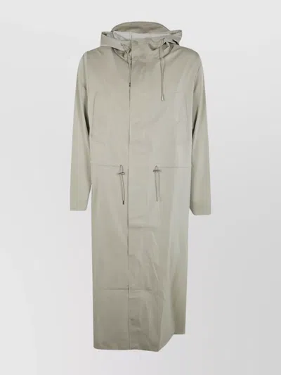 RAINS LONG JACKET HOODED DRAWSTRING WAIST