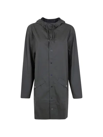 Rains Long Jacket Hooded Pocket Coat In Gray