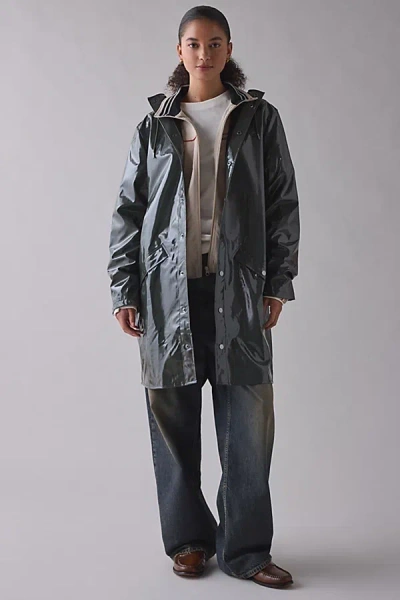 Rains Long Jacket In Dark Green, Women's At Urban Outfitters In Black