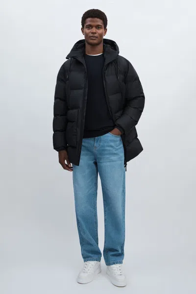Rains Puffer Cargo Jacket In Navy Blue