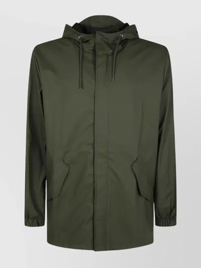 RAINS LONG RAINCOAT WITH HOOD AND POCKETS