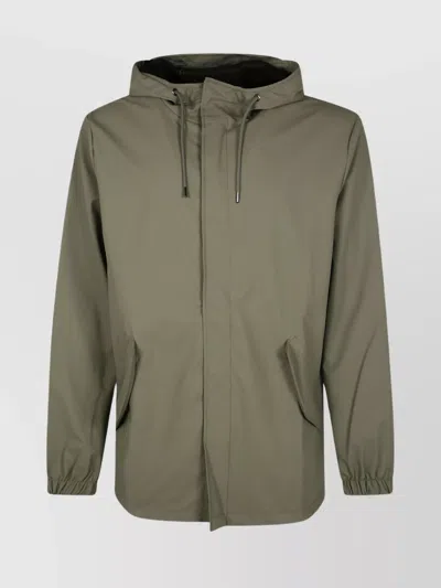 Rains Long Sleeve Hooded Coat With Drawstring Hem In Green