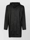 Rains Long Waterproof Hooded Jacket With Front Pockets In Black