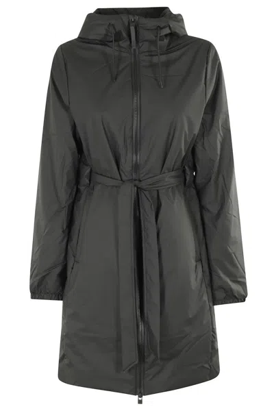 Rains Long Waterproof Jacket With Adjustable Hood In Brown