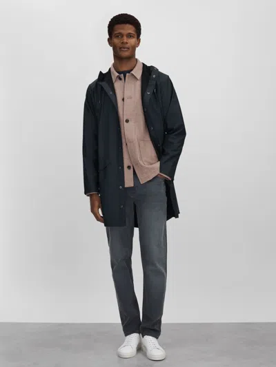 Rains Navy Longline Hooded Jacket
