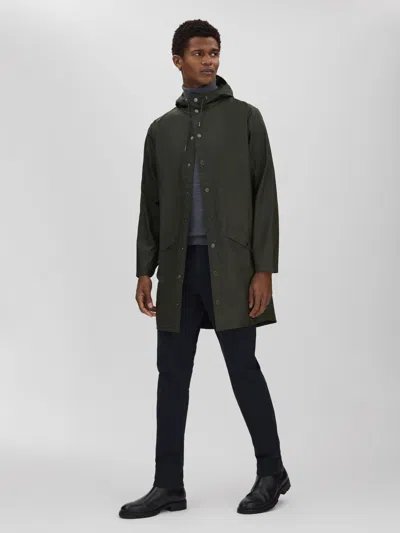 Rains Dark Green Longline Hooded Jacket