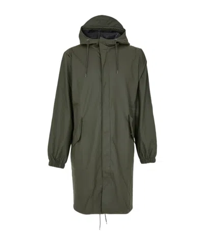 Rains Long-sleeved Hooded Fishtail Parka In Black