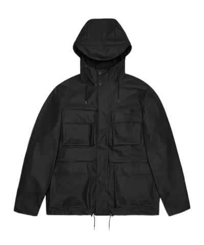 Rains Long-sleeved Hooded Raincoat In Black
