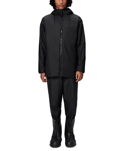 Rains Men's Lohja Long-line Insulated Hooded Jacket In Black