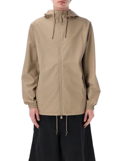 Rains Men's Sporty Rain Jacket With Hood And Two-way Zip Closure In Size L In Neutral