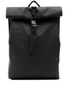 Rains Mini Rolltop Rucksack Logo-embossed Backpack In Black