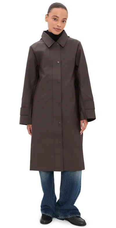 Rains Nara Long Jacket Bark In Brown