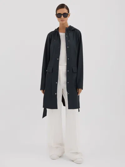 Rains Navy Belted Raincoat In Blue