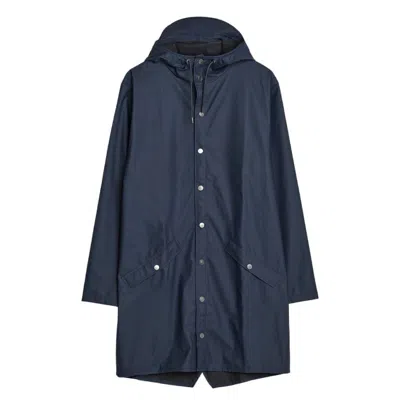 Rains Navy Lightweight Waterproof Long Jacket In Blue