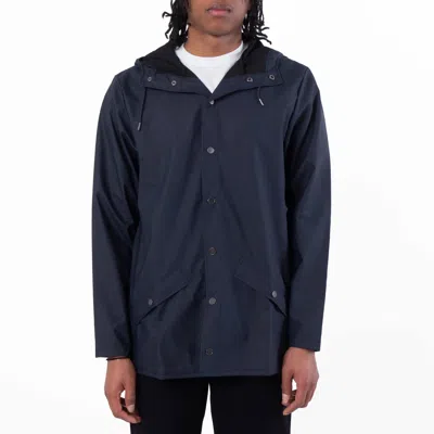 Rains Navy Waterproof Hooded Rain Jacket In Blue