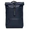 Rains Navy Waterproof Rolltop Rucksack In Blue