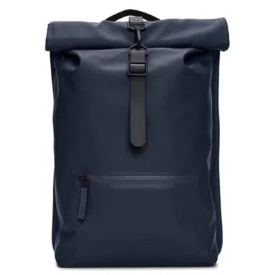 Rains Navy Waterproof Rolltop Rucksack In Blue