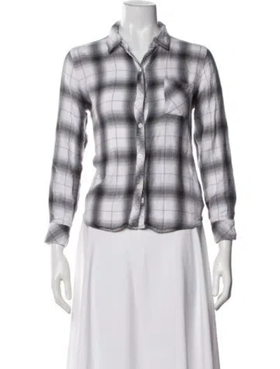 Pre-owned Rains Plaid Print Long Sleeve Button-up Top In White