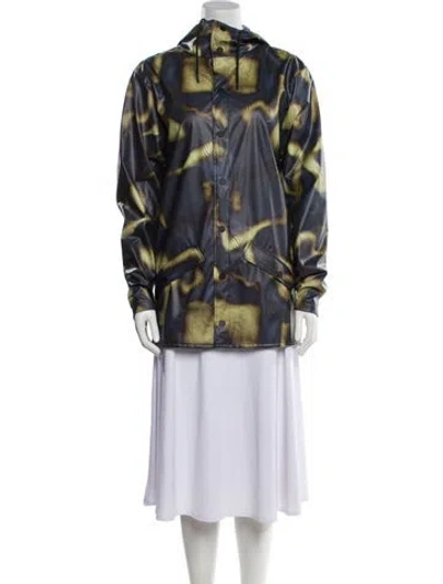 Pre-owned Rains Printed Faux Fur Coat W/ Tags In Blue