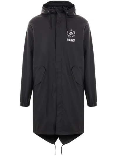 Rains Printed Hooded Raincoat In Black