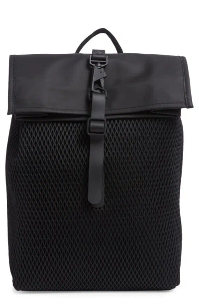 Rains Rolltop Rucksack Mini Mesh Waterproof Backpack In Black