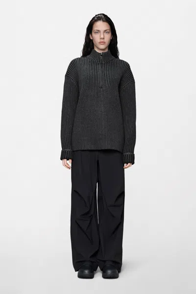 Rains Sapa Half Zip Knit In Dark Grey / Black
