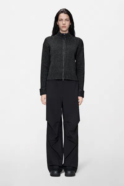 Rains Sapa Knit W Zip Cardigan In Dark Grey / Black