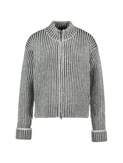 Rains Sapa Ribbed-knit Zip-up Cardigan In Grey