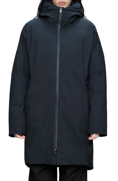 Rains Sarna Long Puffer Jacket In Blue