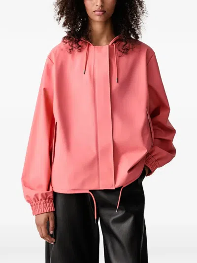 Rains String W Hooded Drawstring Jacket In Pink