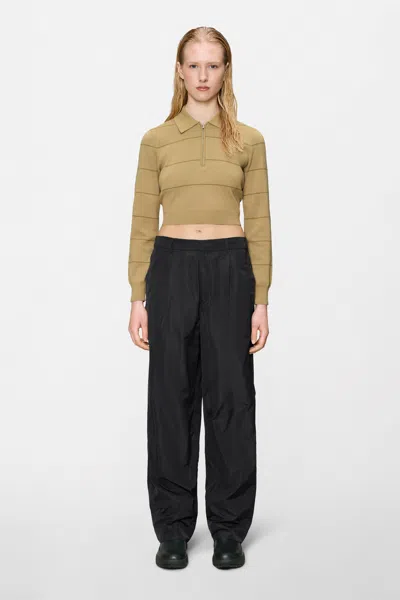 Rains Striped Knit W Long Sleeve Polo In Green