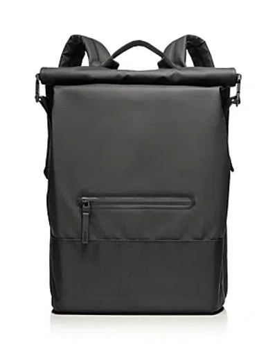 Rains Trail Faux Leather Roll Top Backpack In Black