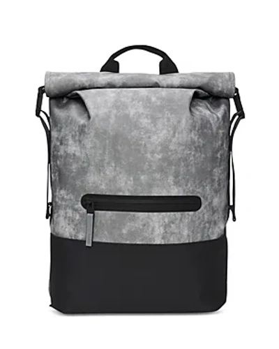 Rains Trail Faux Leather Roll Top Backpack In Distressed Grey