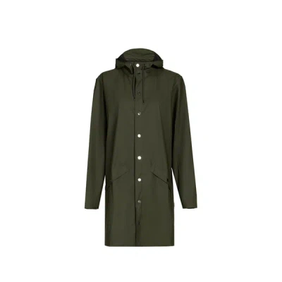 Rains Veste Imperméable Longue À Capuche In Green