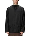 Rains Drawstring-hooded Buttoned Rain Jacket In Black