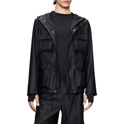 Rains Waterproof Cargo Hooded Rain Jacket In Black