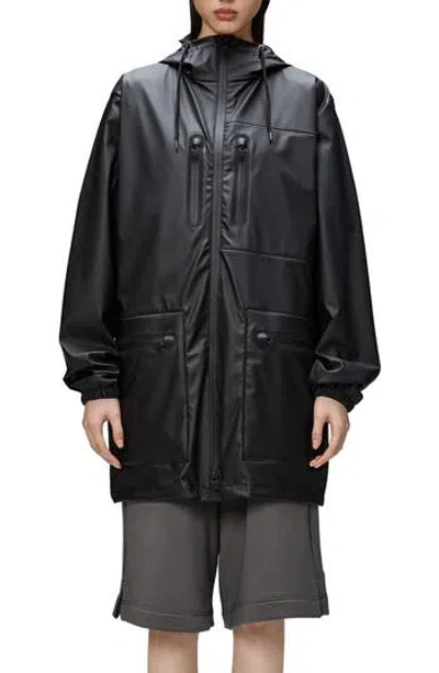 Rains Waterproof Cargo Long Rain Jacket In Black
