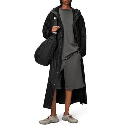 Rains Waterproof Hooded Raincoat In Black Grain