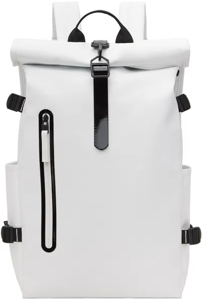 Rains White Rolltop Contrast Large Backpack In Black
