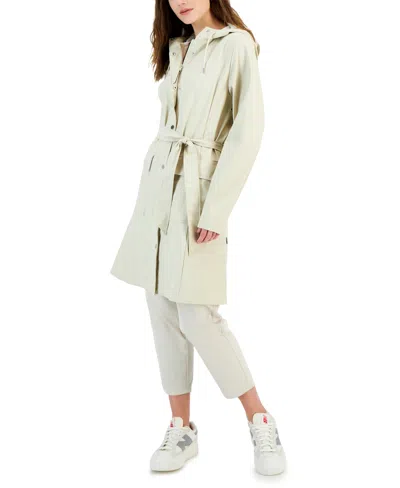 Rains Women's Curve Hooded Belted Waterproof Raincoat In Ivory/cream Beige